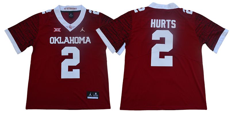 Men Oklahoma Sooners #2 Hurts Red NCAA Jerseys->ncaa teams->NCAA Jersey